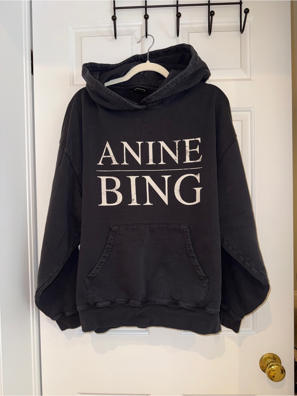 Anine Bing Harvey Serif Hoodie, washed black, perfect condition, size medium - Picture 2 of 5